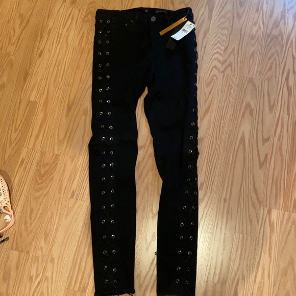 Lace Up Black Jeans Size 6 - Picture 1 of 4
